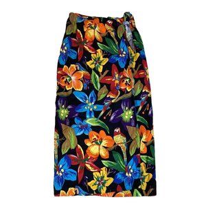 Vintage British Isles Sarong Skirt Wrap Floral Parrot Size 8 Bright Colors